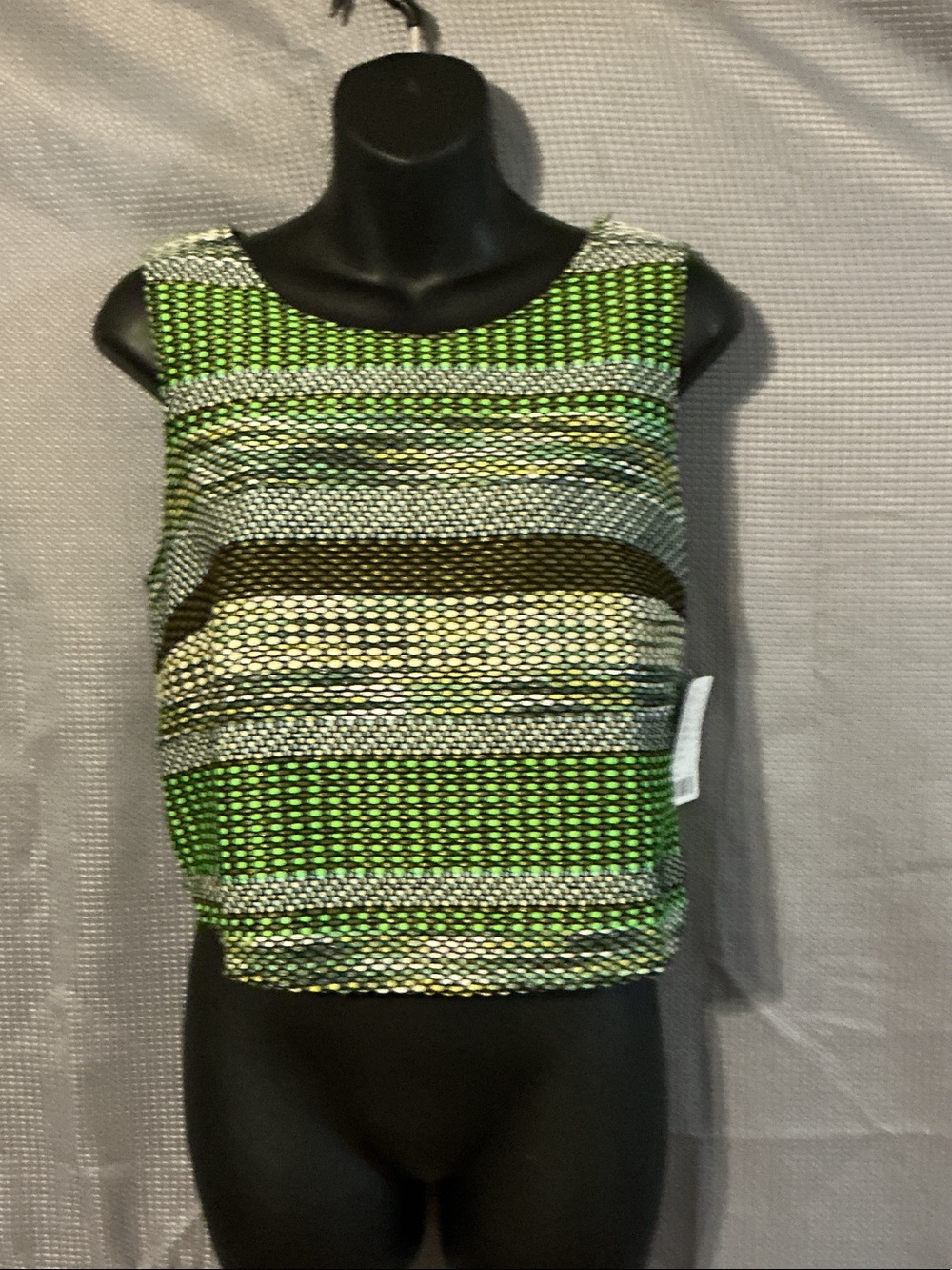 Anthropologie Green, Black & Cream Striped Cropped Knit Tank